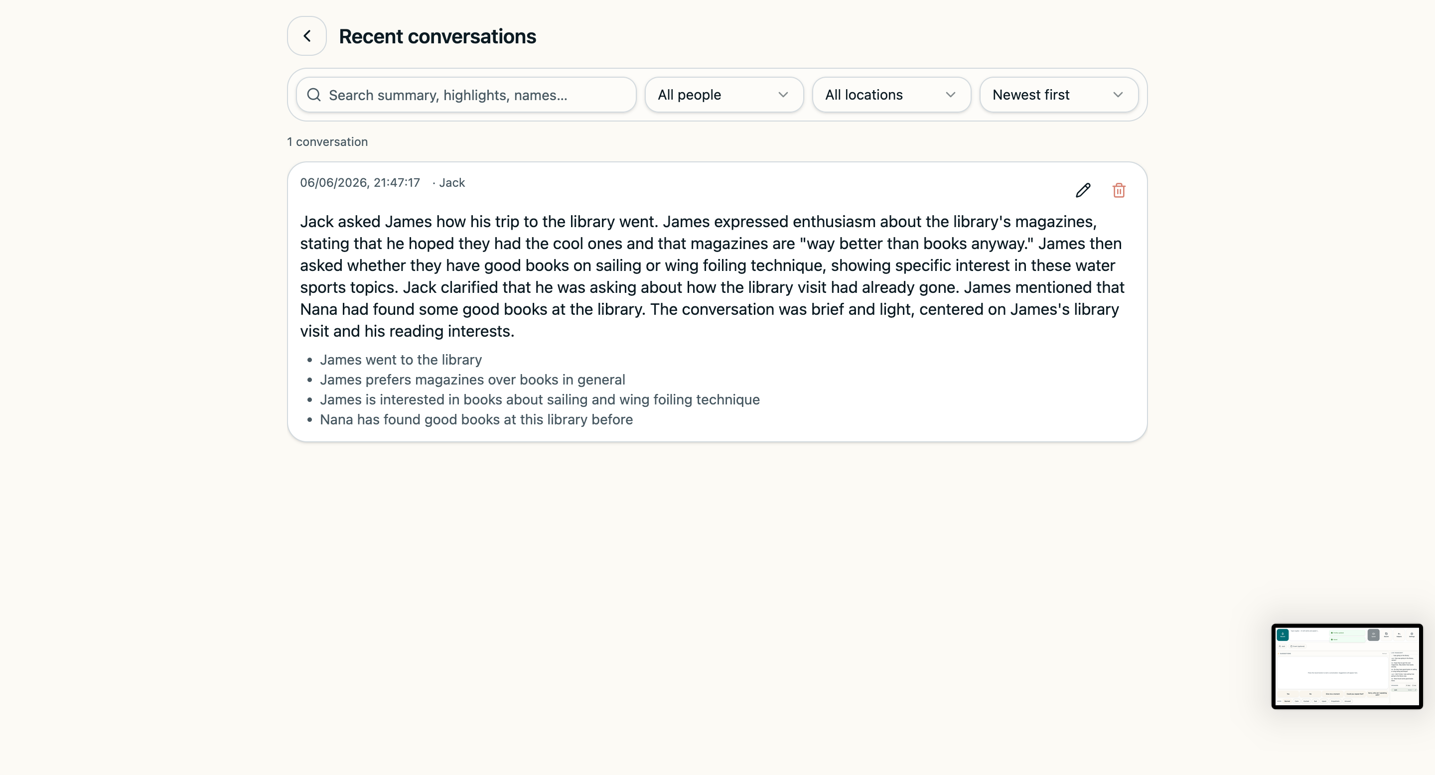 Conversation history